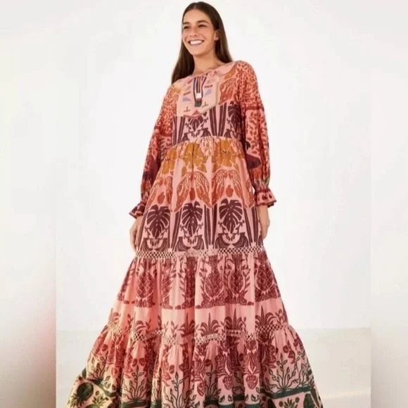 knee length dresses for ladies Red 3d Flower Euroflax Premium Linen Maxi Dress